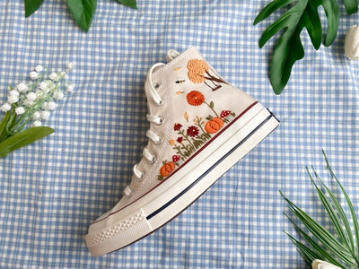 Bird and Flowers Converse Embroidery
