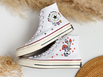 Mushrooms and Ghost Embroidered Shoes Custom High Tops