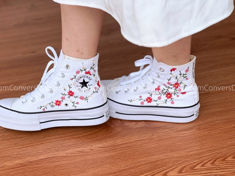 Custom Converse Red Flower Truss Embroidery