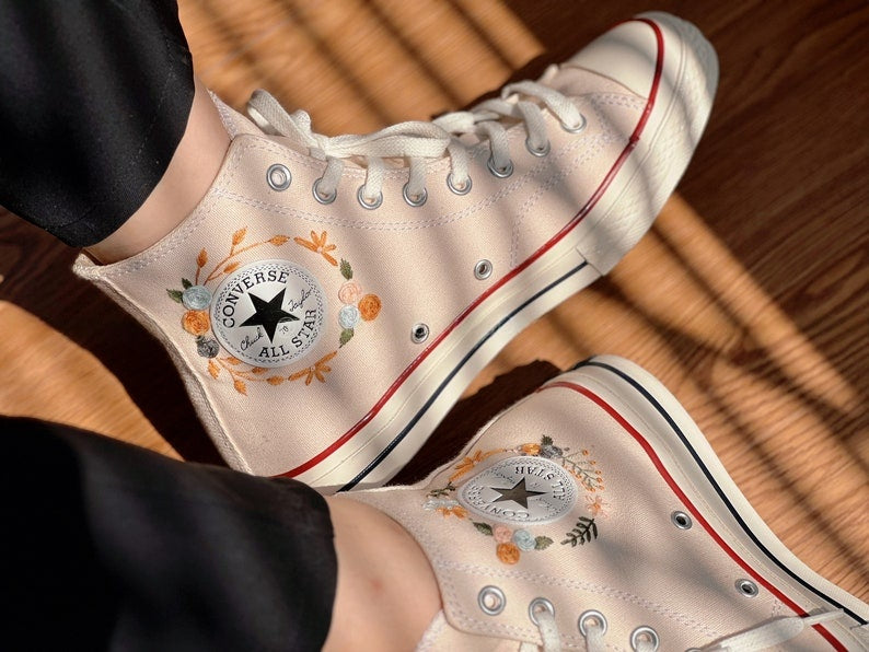 Orange & White Bouquet Converse Embroidery