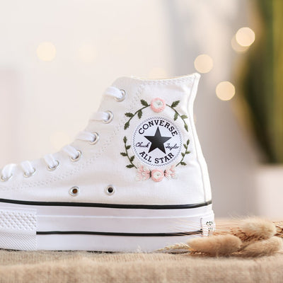 Pastel Pink Rose Bouquet Converse Embroidery
