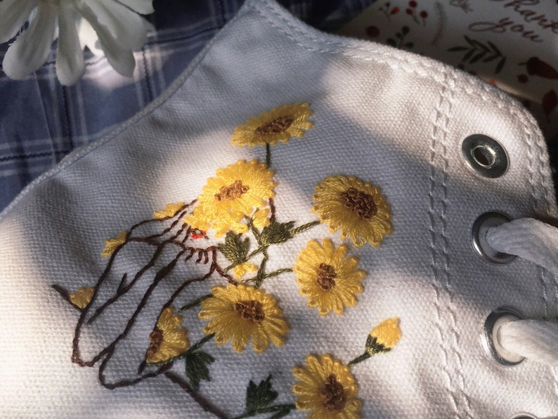 Sunflower Hand & Girl Outline Converse Embroidery