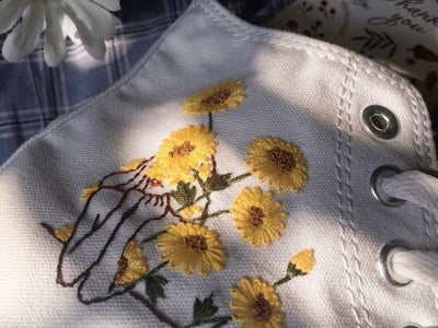 Sunflower Hand & Girl Outline Converse Embroidery