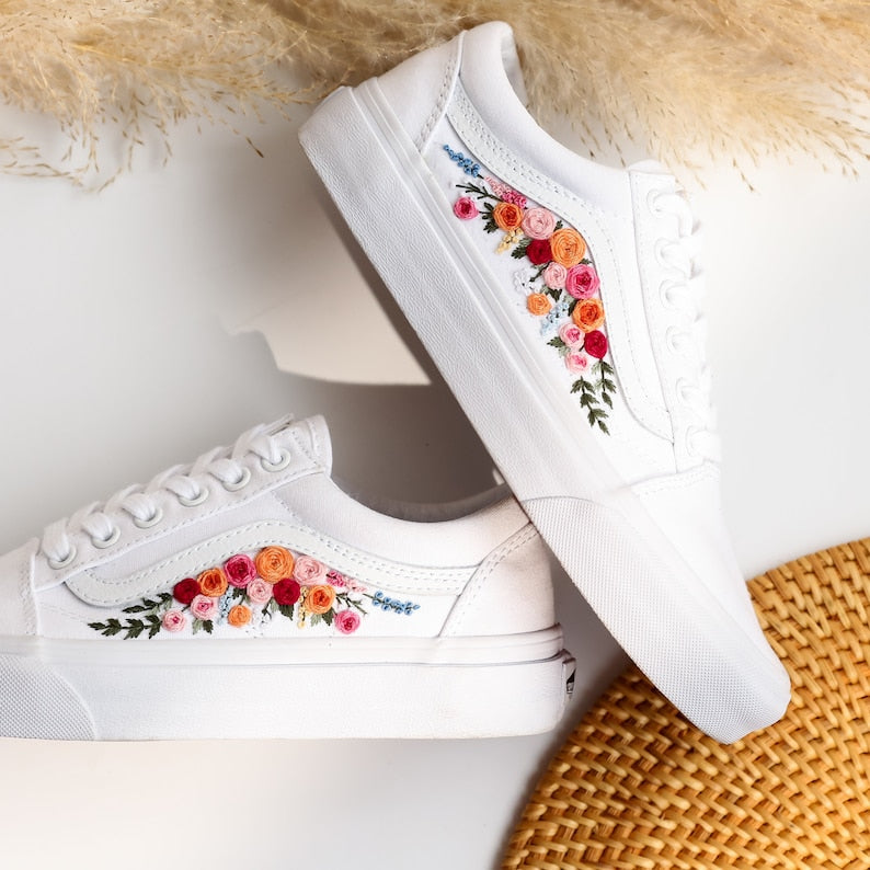 Color Flowers Embroidered Vans