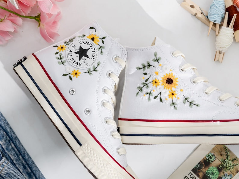 Wedding Sunflower Embroidered Converse Shoes