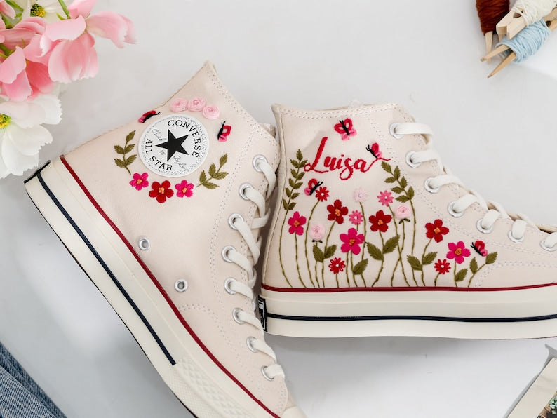 Bridal Flower Embroidered Converse Shoes