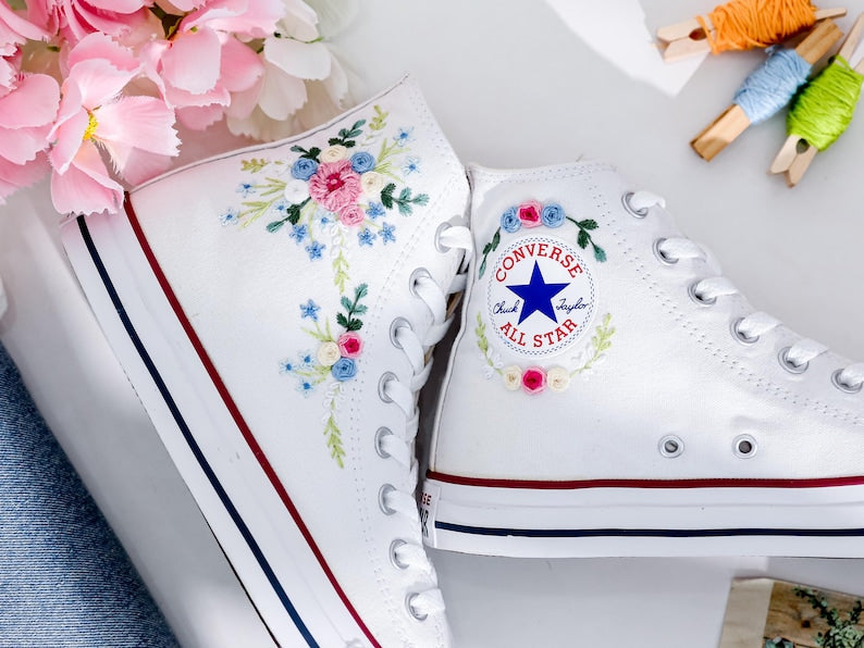 Wedding Flowers Embroidered Converse Shoes