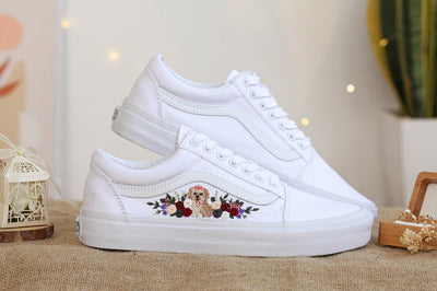 Custom Vans Embroidered Pets and Flowers Sneakers