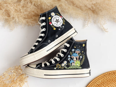 Embroidered Converse Mushroom and Frog High Top