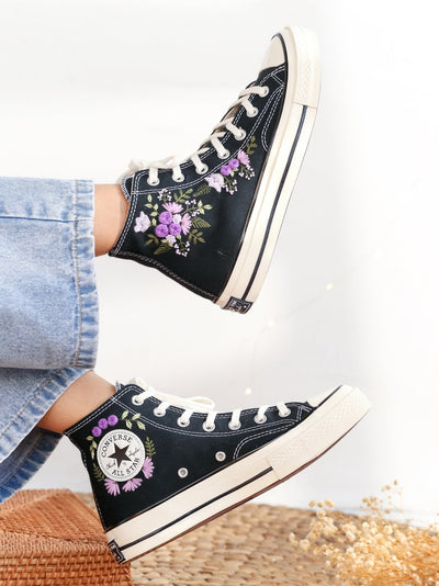 Purple Wildflower Converse Embroidery