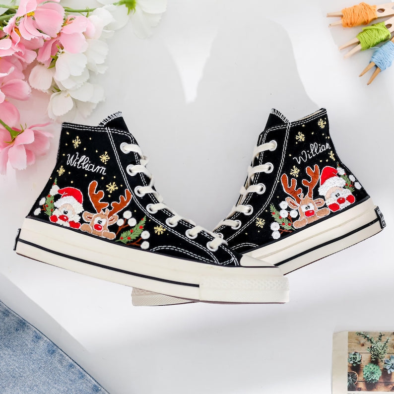 Reindeer Santa Embroidered Converse Shoes