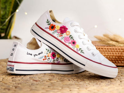 Bridal Flower Embroidered Converse Low Top