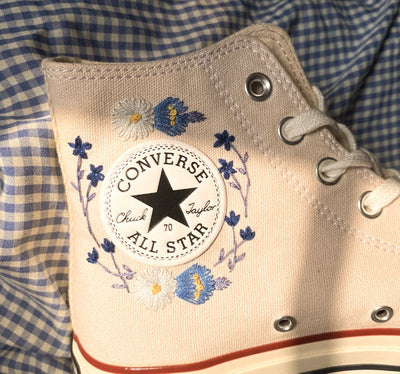 Blue Floral Wreath Converse Embroidery