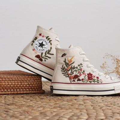 Mushroom and Wildflower Converse Embroidery