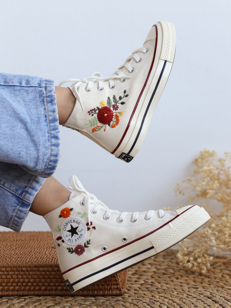 Autumn Chrysanthemum Bouquet Converse Embroidery