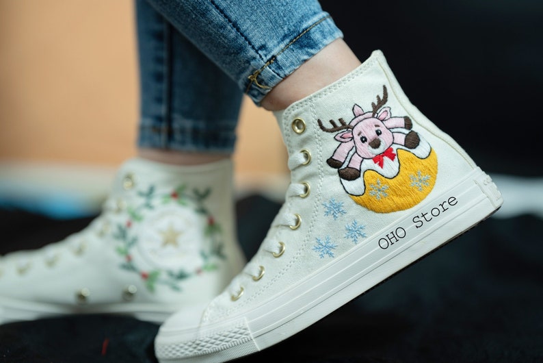 Santa Claus and Reindeer Embroidered Shoes