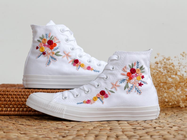 Pink Rose Wreath Converse Embroidery