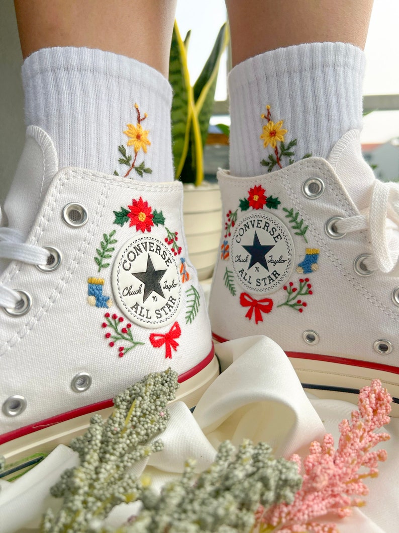 Flower and Car Converse Embroidery