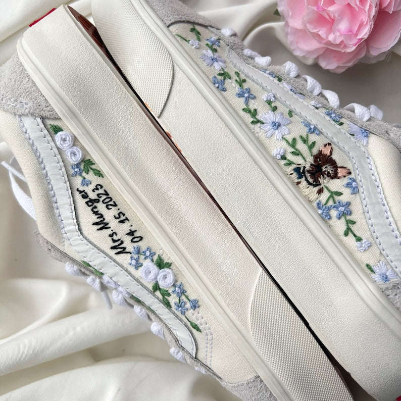White Roses Wedding Converse Embroidery