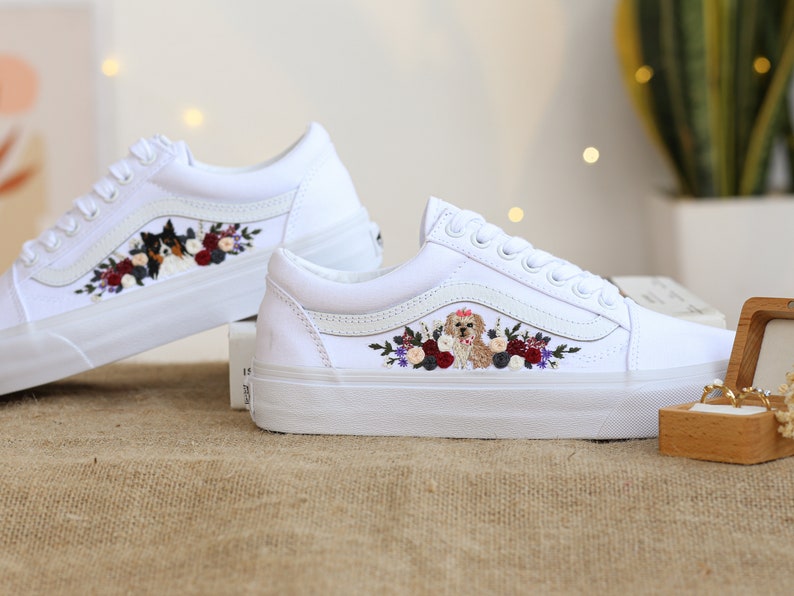 Custom Vans Embroidered Pets and Flowers Sneakers