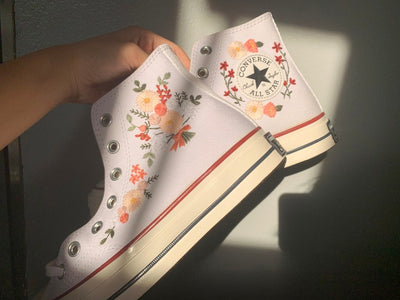 Peach Rose Ribbon Bouquet Converse Embroidery