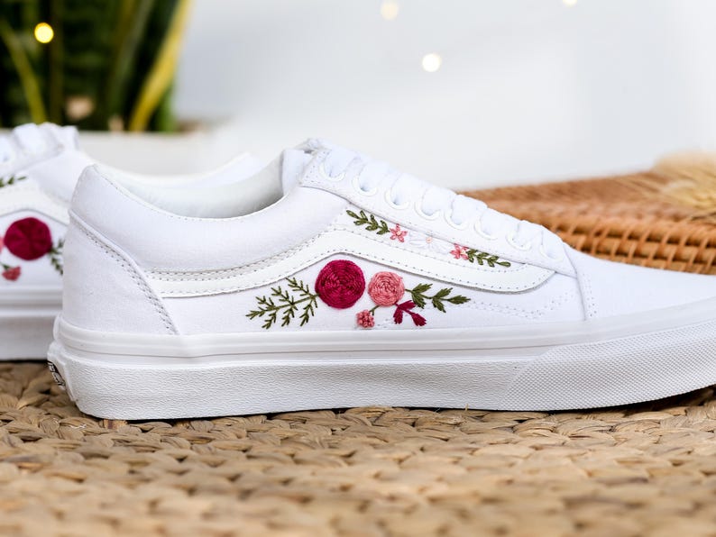 Pink Rose Wedding Converse Embroidery