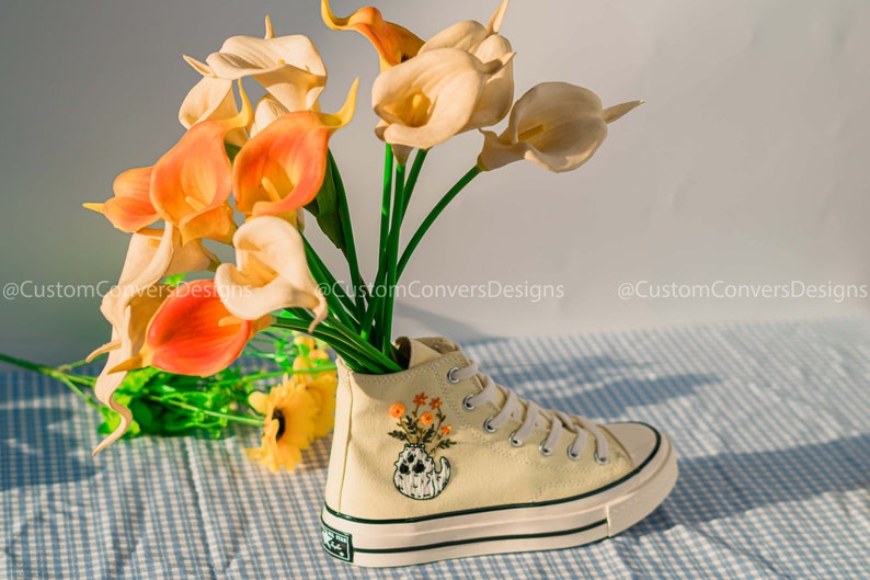 Embroidered Sneakers Witch Hat And Flowers