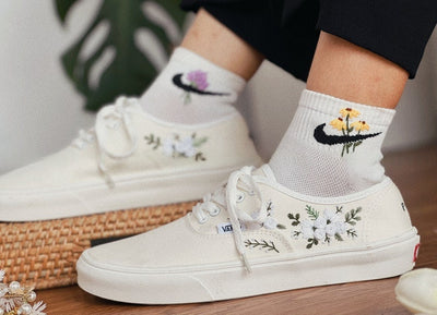 White Rose Vine Converse Embroidery