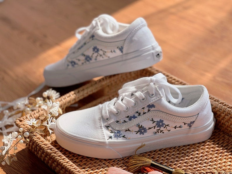 Blue Forget Me Not Converse Embroidery