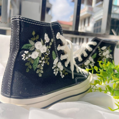 White Flower Converse Embroidery