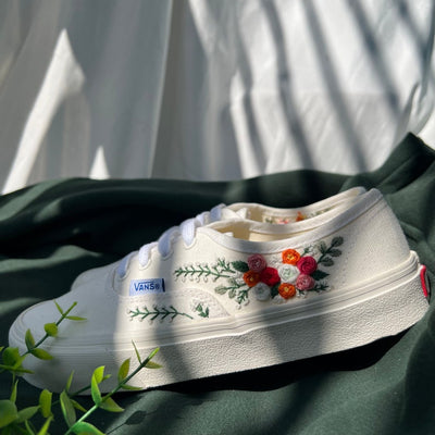 Embroidered Vans Bouquet Of Colorful Roses