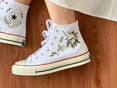White Rose Wreath Converse Embroidery