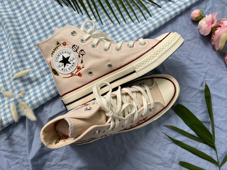 Orange Wildflowers Converse Embroidery