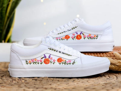 Orange Daisy Vine Converse Embroidery