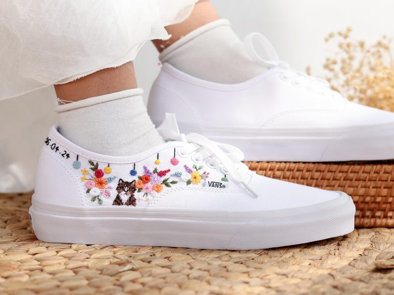 Cat Wildflower Converse Embroidery