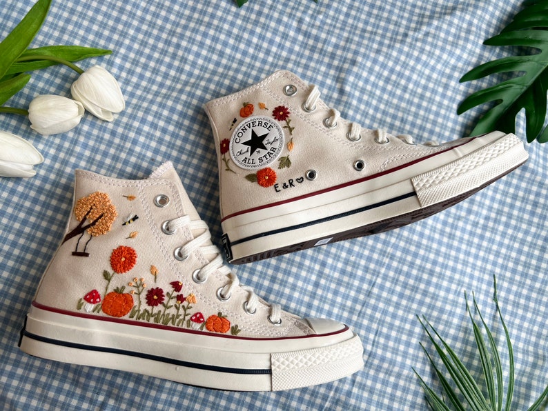 Bird and Flowers Converse Embroidery