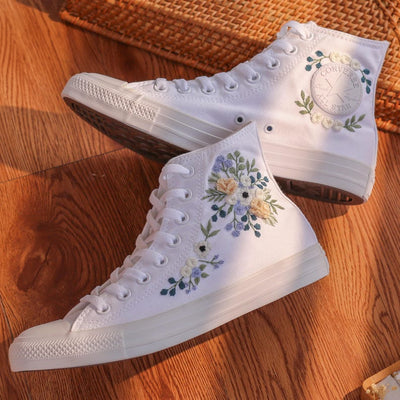 Blue Champagne Roses Wedding Converse Embroidery