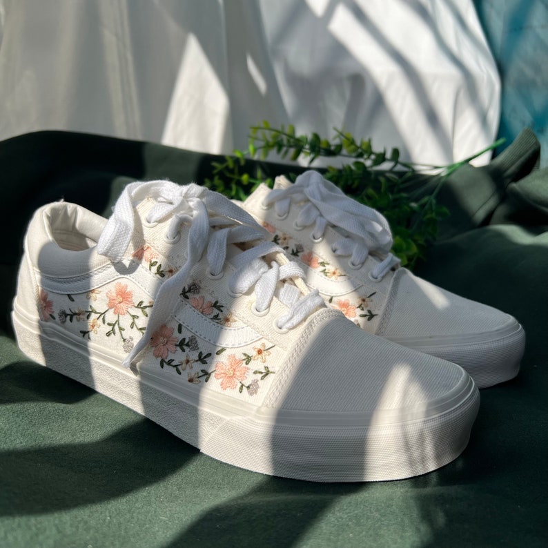 Embroidered Vans Sweet Light Pink Flower Garden