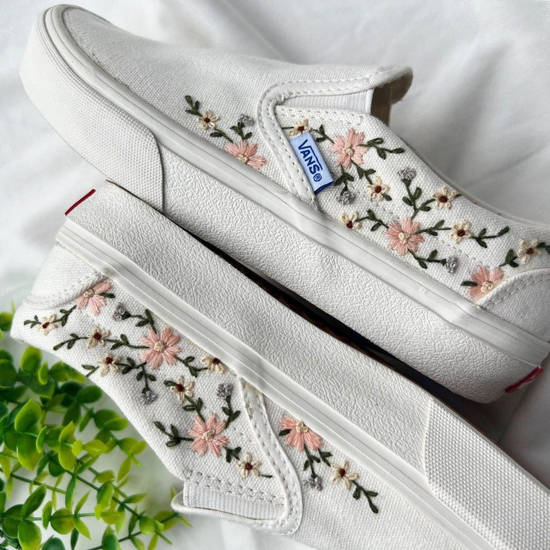 Embroidered Vans Sweet Light Pink Flower Garden