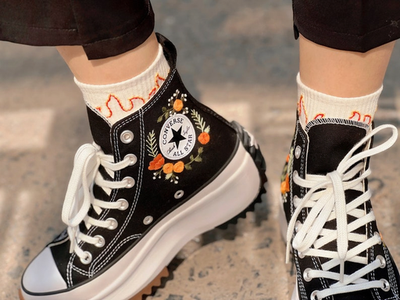 Orange and Red Flower Converse Embroidery