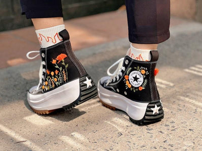 Orange and Red Flower Converse Embroidery