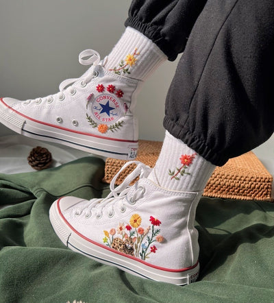 Leopard and Flowers Converse Embroidery