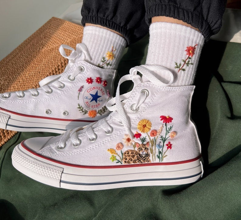 Leopard and Flowers Converse Embroidery