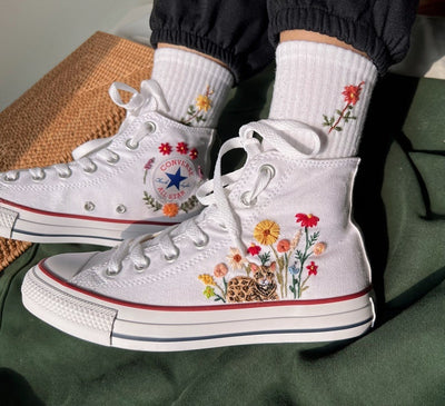 Leopard and Flowers Converse Embroidery