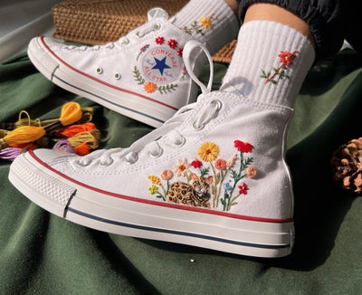 Leopard and Flowers Converse Embroidery