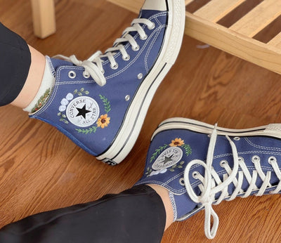White and Yellow Flowers Converse Embroidery