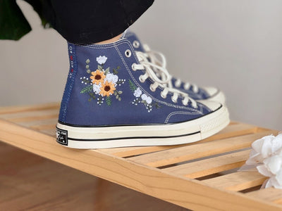 White and Yellow Flowers Converse Embroidery