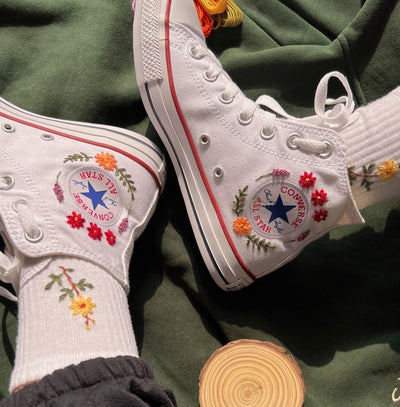 Leopard and Flowers Converse Embroidery