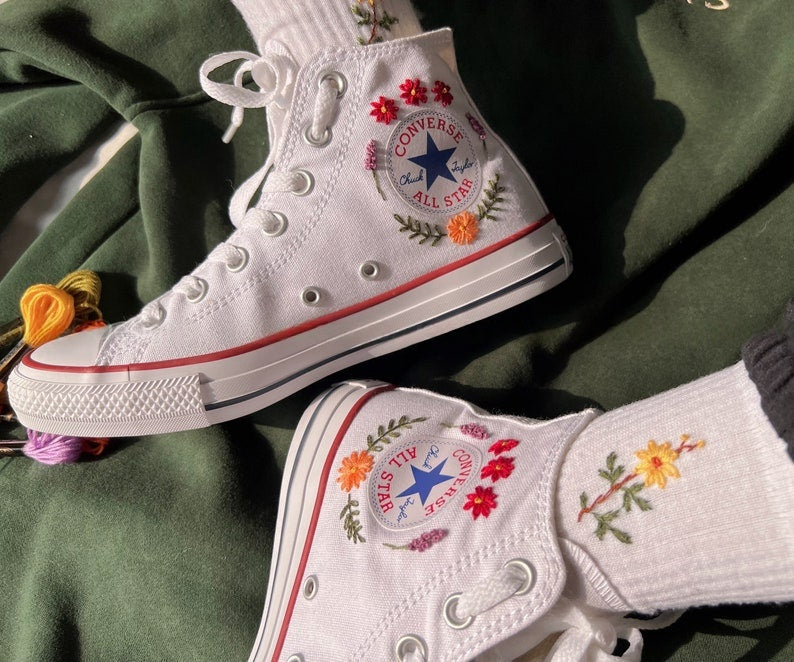 Leopard and Flowers Converse Embroidery