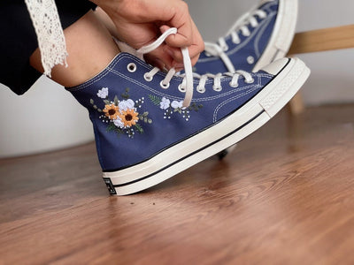White and Yellow Flowers Converse Embroidery